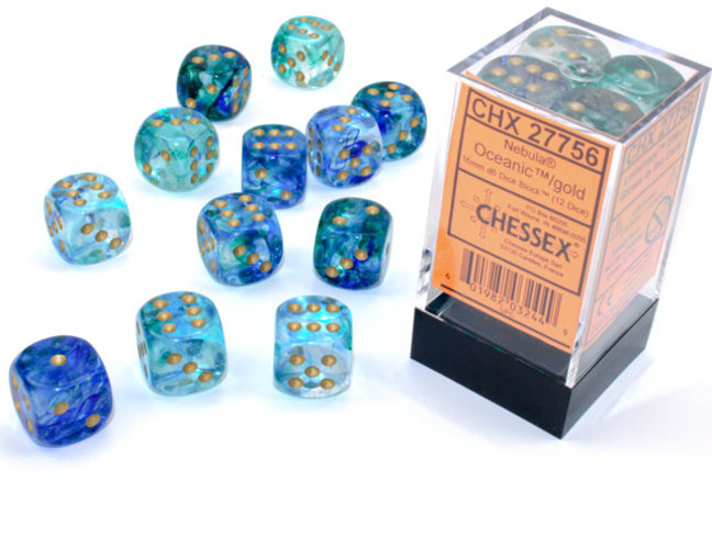 Chessex Oceanic/gold - 12 Nebula Luminary 16mm D6 Dice Block