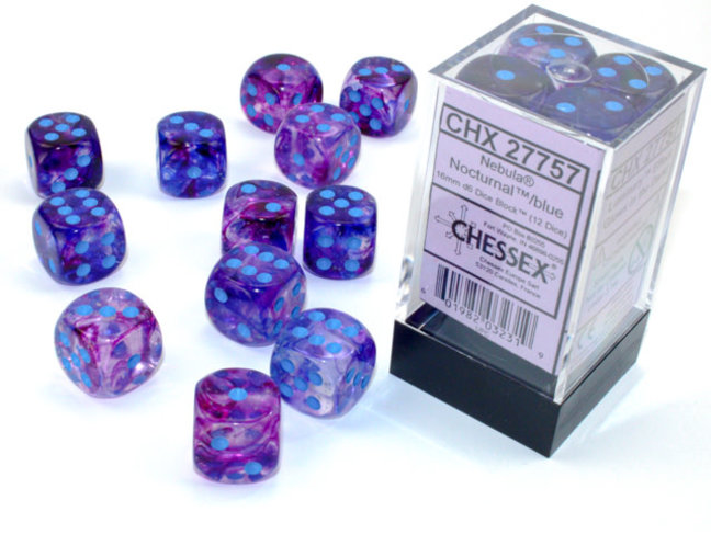 Chessex Nocturnal/blue - 12 Nebula Luminary 16mm D6 Dice Block