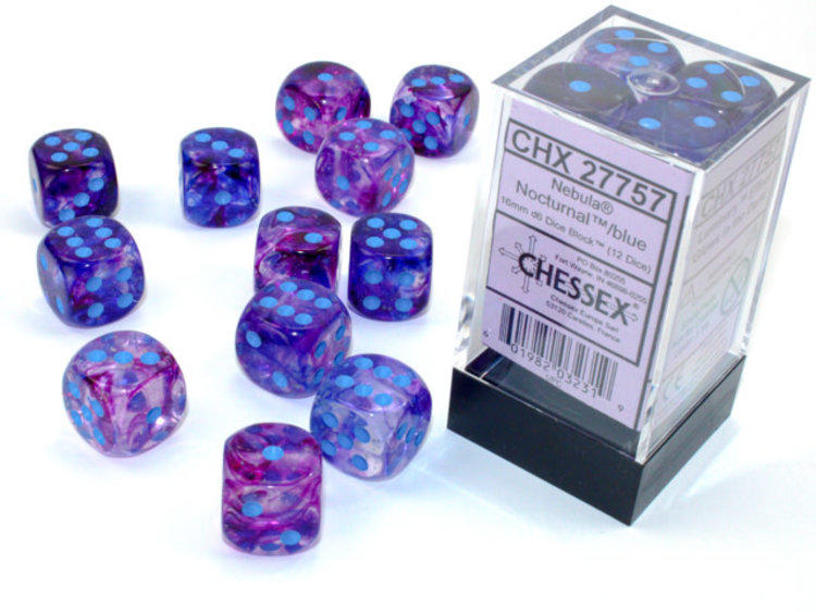 Chessex Chessex: Nocturnal/blue - 12 Nebula Luminary 16mm D6 Dice Block