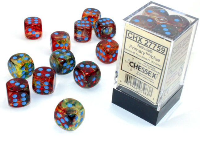 Chessex Primary/blue - 12 Nebula Luminary 16mm D6 Dice Block