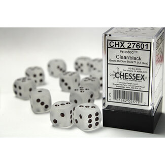 Chessex Clear/black - 12 Frosted 16mm D6 Dice Block