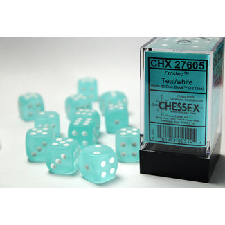 Chessex Teal/white - 12 Frosted 16mm D6 Dice Block