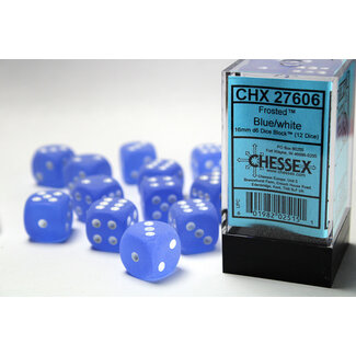 Chessex Blue/white - 12 Frosted 16mm D6 Dice Block