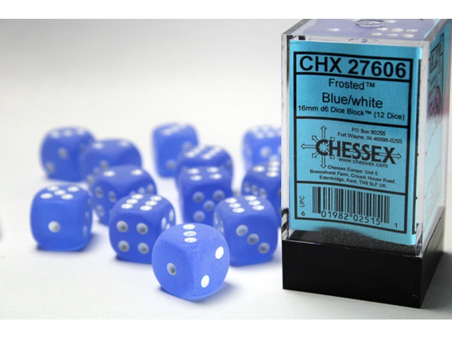 Chessex Blue/white - 12 Frosted 16mm D6 Dice Block