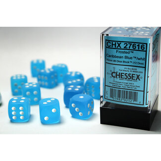 Chessex Caribbean Blue/white - 12 Frosted 16mm D6 Dice Block