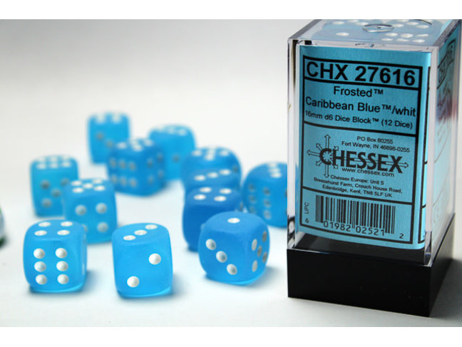 Chessex Caribbean Blue/white - 12 Frosted 16mm D6 Dice Block
