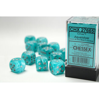 Chessex Aqua/silver - 12 Cirrus 16mm D6 Dice Block