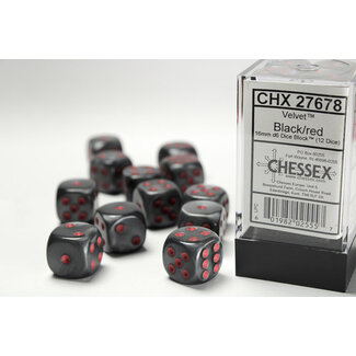 Chessex Black/red - 12 Velvet 16mm D6 Dice Block