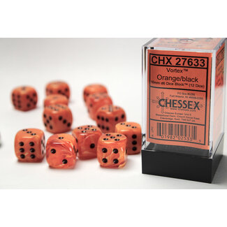 Chessex Orange/black - 12 Vortex 16mm D6 Dice Block
