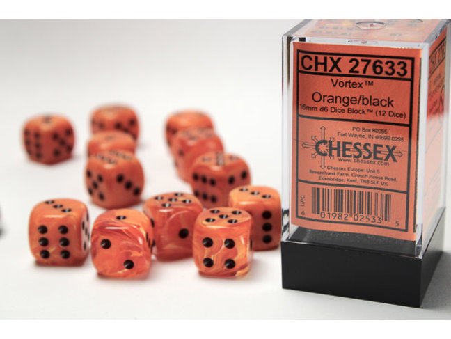 Chessex Orange/black - 12 Vortex 16mm D6 Dice Block