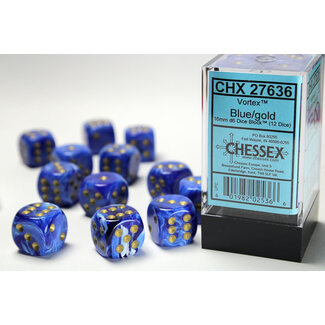 Chessex Blue/gold - 12 Vortex 16mm D6 Dice Block