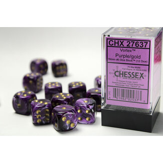 Chessex Purple/gold - 12 Vortex 16mm D6 Dice Block