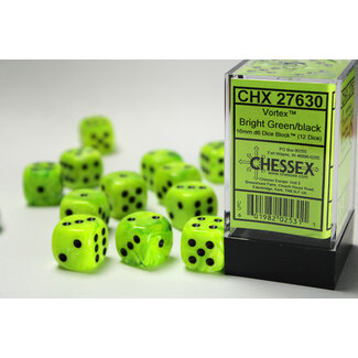 Chessex Bright Green/black - 12 Vortex 16mm D6 Dice Block
