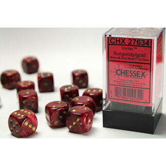Chessex Burgundy/gold - 12 Vortex 16mm D6 Dice Block