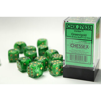 Chessex Green/gold - 12 Vortex 16mm D6 Dice Block