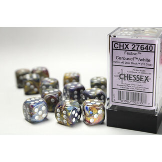Chessex Carousel/white - 12 Festive 16mm D6 Dice Block