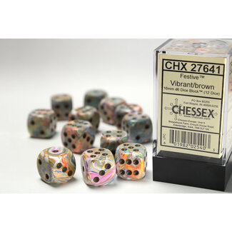 Chessex Vibrant/brown - 12 Festive 16mm D6 Dice Block