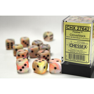 Chessex Circus/black - 12 Festive 16mm D6 Dice Block