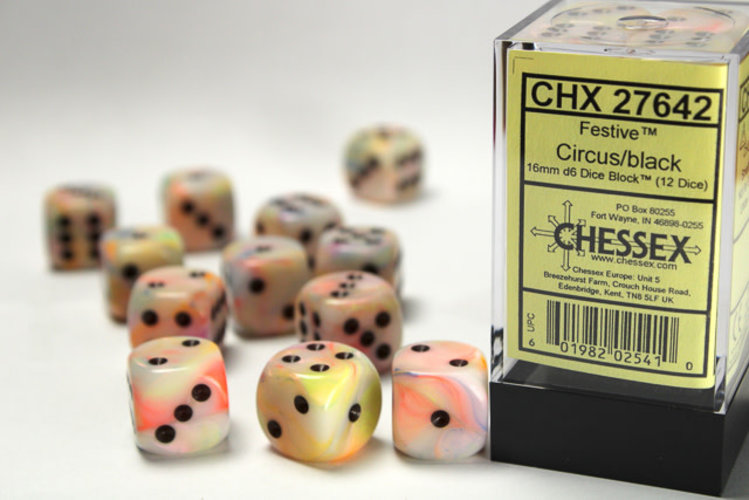 Chessex Chessex: Circus/black - 12 Festive 16mm D6 Dice Block