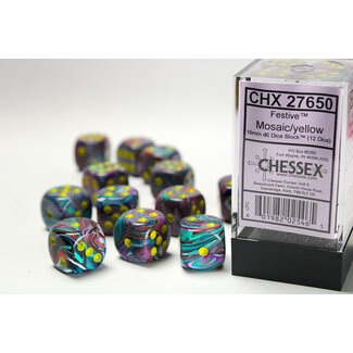 Chessex Mosaic/yellow - 12 Festive 16mm D6 Dice Block
