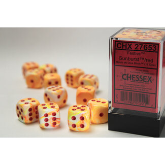 Chessex Sunburst/red - 12 Festive 16mm D6 Dice Block