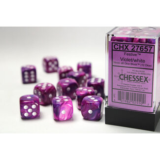 Chessex Violet/white - 12 Festive 16mm D6 Dice Block