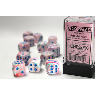 Chessex Pop Art/blue - 12 Festive 16mm D6 Dice Block