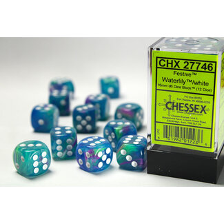 Chessex Waterlily/white - 12 Festive 16mm D6 Dice Block