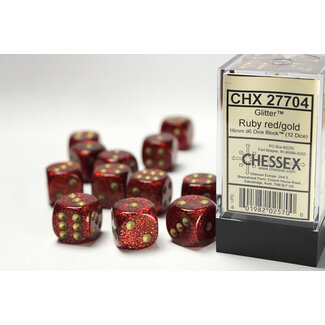 Chessex Ruby/gold - 12 Glitter 16mm D6 Dice Block