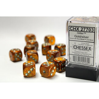 Chessex Gold/silver - 12 Glitter 16mm D6 Dice Block