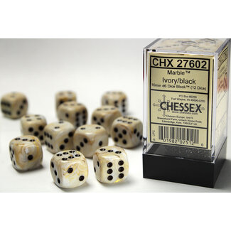 Chessex Ivory/black - 12 Marble 16mm D6 Dice Block