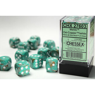 Chessex Oxi-Copper/white - 12 Marble 16mm D6 Dice Block