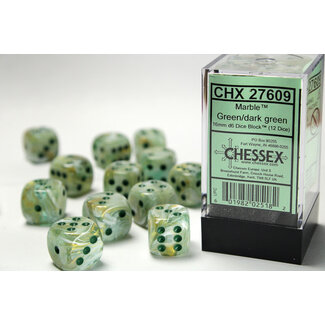 Chessex Green/dark green - 12 Marble 16mm D6 Dice Block