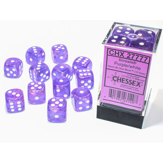 Chessex Purple/white - 12 Borealis 16mm D6 Dice Block