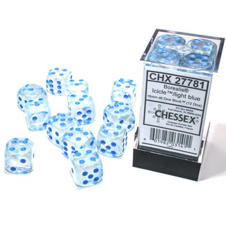 Chessex Icicle/light blue - 12 Borealis 16mm D6 Dice Block