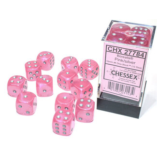 Chessex Pink/silver - 12 Borealis 16mm D6 Dice Block