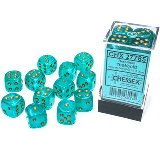 Chessex Teal/gold - 12 Borealis 16mm D6 Dice Block