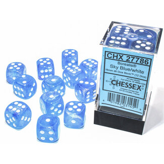 Chessex Sky Blue/white - 12 Borealis 16mm D6 Dice Block