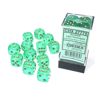 Chessex Light Green/gold - 12 Borealis 16mm D6 Dice Block