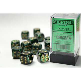 Chessex Jade/gold - 12 Scarab 16mm D6 Dice Block