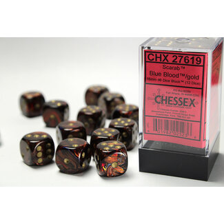 Chessex Blue Blood/gold - 12 Scarab 16mm D6 Dice Block
