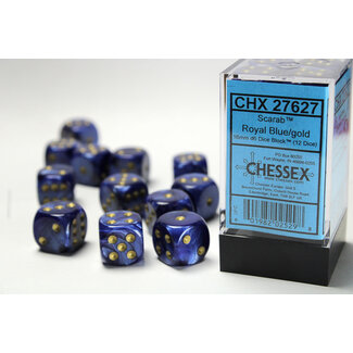 Chessex Royal Blue/gold - 12 Scarab 16mm D6 Dice Block