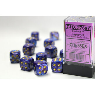 Chessex Purple/gold - 12 Lustrous 16mm D6 Dice Block
