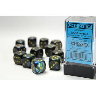 Chessex Shadow/gold - 12 Lustrous 16mm D6 Dice Block