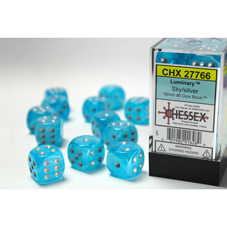 Chessex Sky/silver - 12 Luminary 16mm D6 Dice Block