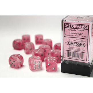 Chessex Pink/silver - 12 Ghostly Glow 16mm D6 Dice Block