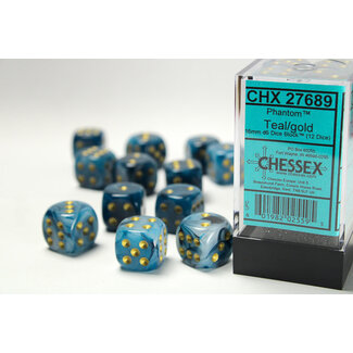 Chessex Teal/gold - 12 Phantom 16mm D6 Dice Block
