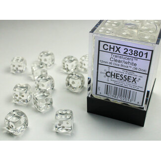 Chessex Clear/white - 36 Transulent 12mm D6 Dice Block