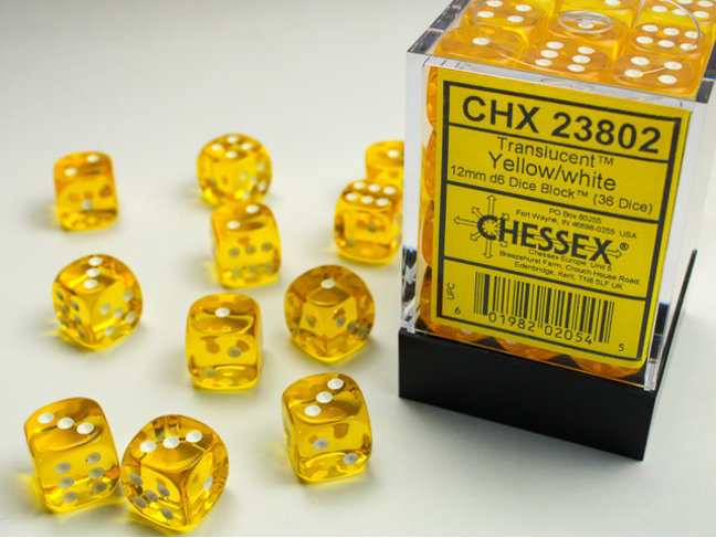 Chessex Yellow/white - 36 Transulent 12mm D6 Dice Block