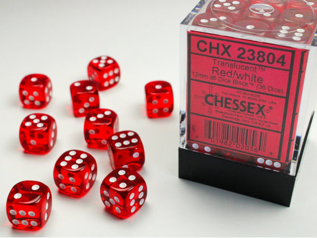 Chessex Red/white - 36 Transulent 12mm D6 Dice Block